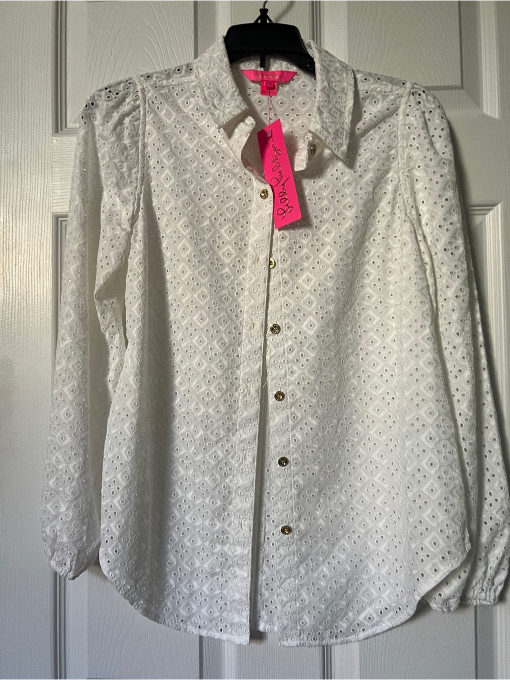 NWT Lilly Pulitzer Sea Breeze Eyelet Button Down Shirt Ditsy Diamond Eyelet XS